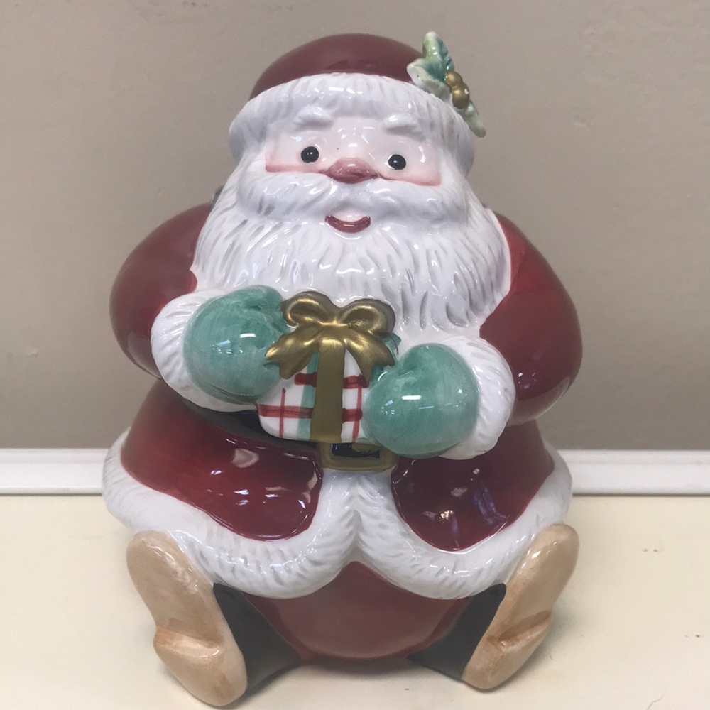 Fitz & Floyd Plaid Santa‎ Candy Jar